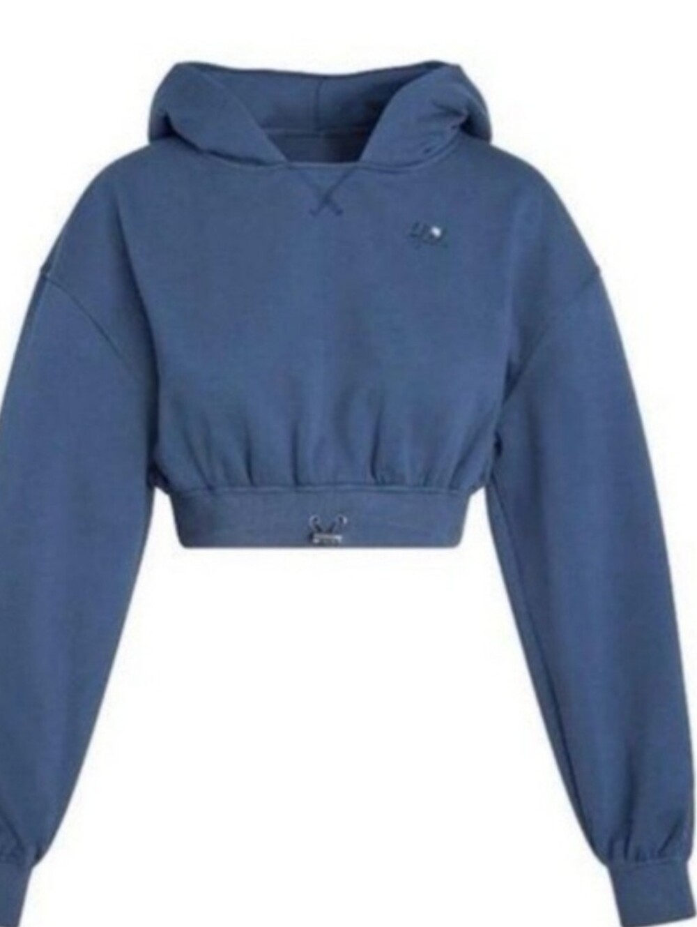 For Love And Lemons Slate Blue Cropped Hoodie Cinched Waist Hem Size Medium